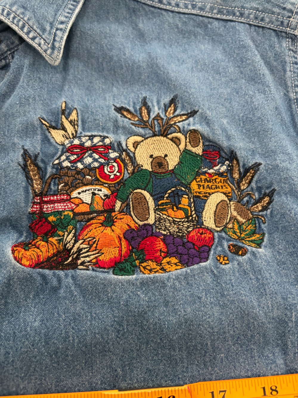 Vintage Bobbie Brooks Blue Denim Button-Down Shirt Fall Harvest Embroidery L - Picture 4 of 6
